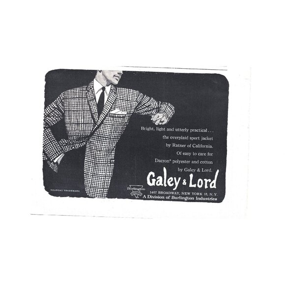 Vintage Galey Lord Overplaid Sport Jacket Ratner Of California 1960s Print Ad - Picture 2 of 2